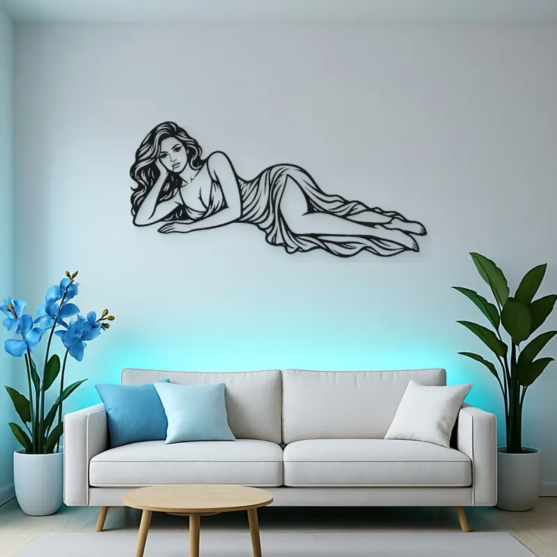 Reclining Side Line Metal Wall Art | Minimalist Woman Line Art
