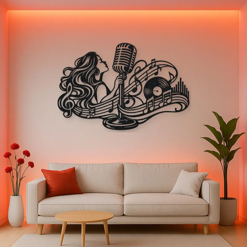 Microphone Melody Metal Wall Art | Music Room Wall Decor