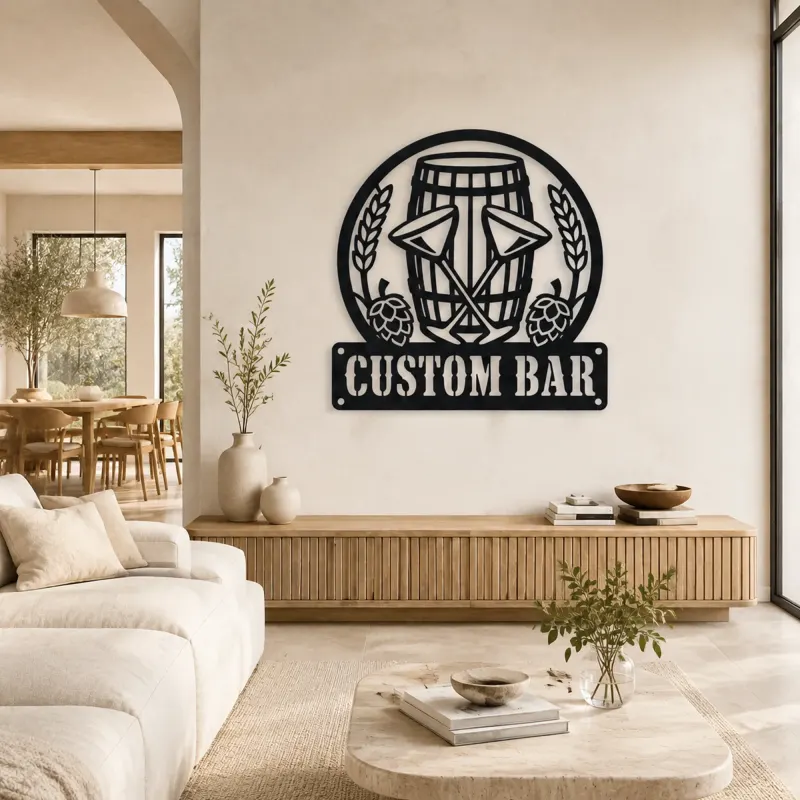 Personalized Home Bar Metal Wall Art with Beer Barrel - lifestyle view 5