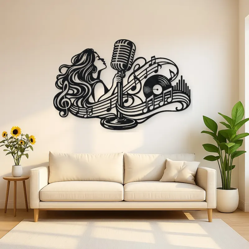 Microphone Melody Metal Wall Art | Music Room Wall Decor