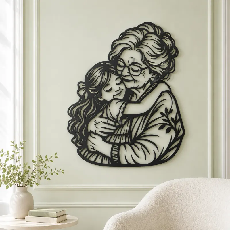 Grandmother Granddaughter Metal Wall Art | Family Silhouette Decor - lifestyle view 2
