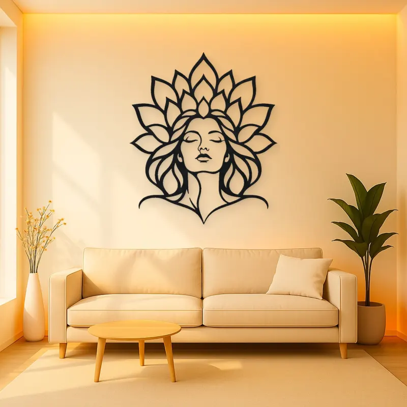 Lotus Face Muse Metal Wall Art | Minimalist Woman Line Art