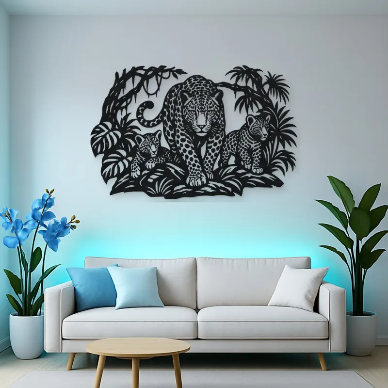 Leopard Jungle Metal Wall Art | Wildlife Silhouette Decor
