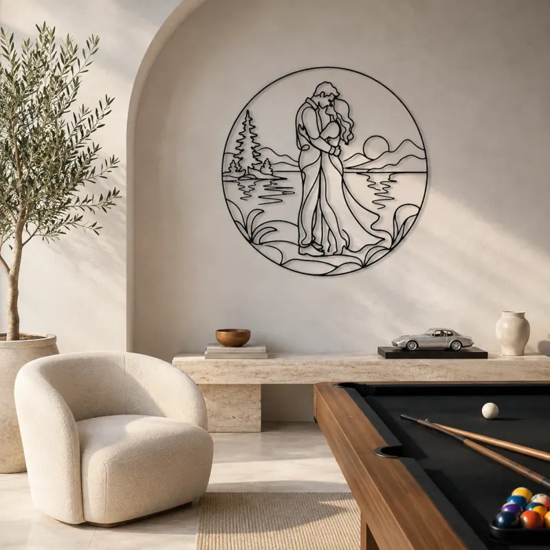 Lakeside Embrace Metal Wall Art | Romantic Couple Decor - lifestyle view 4