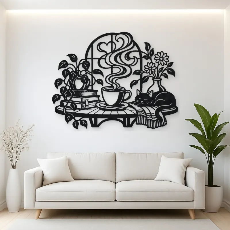 Coffee Cup Steam Flow Metal Wall Art | Cozy Home Metal Decor