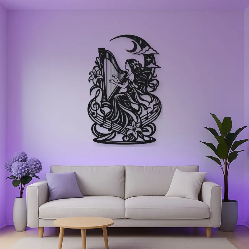 Harp Moon Curve Metal Wall Art | Music Room Wall Decor