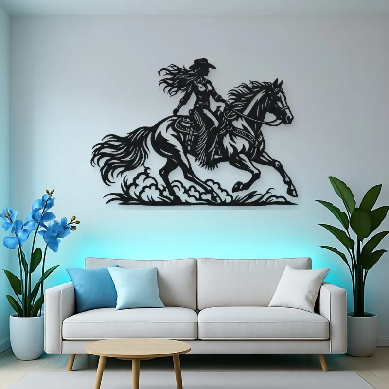 Cowgirl and Horse Metal Wall Art | Equestrian Wall Decor