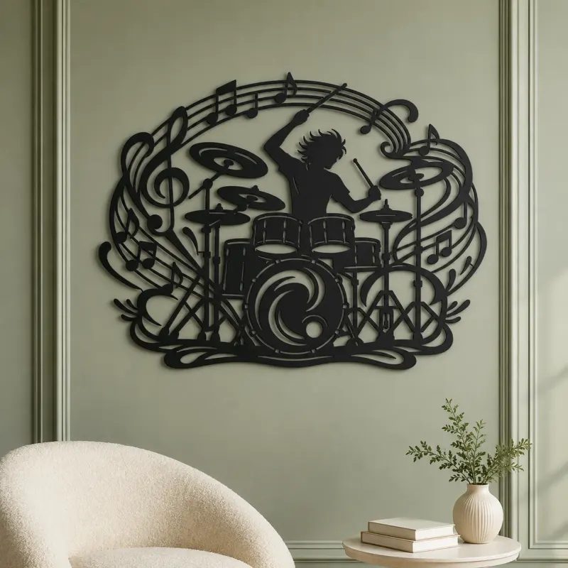 Drum Rhythm Circle Metal Wall Art | Modern Abstract Metal Decor - lifestyle view 2