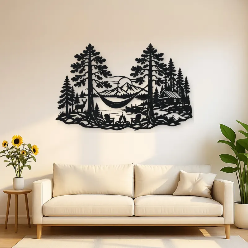 Hammock between Pines Metal Wall Art | Cozy Home Metal Decor