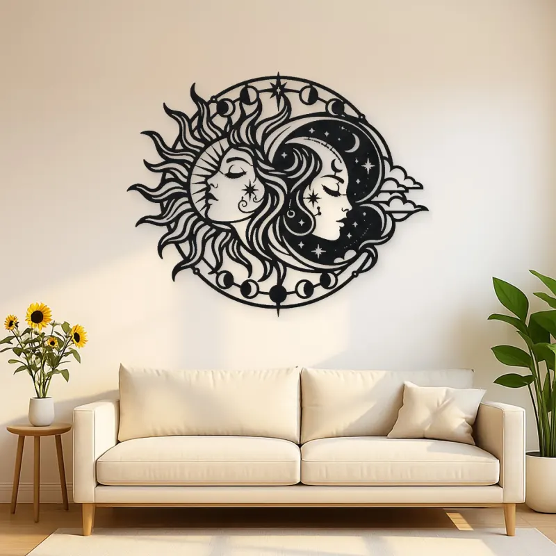 Day and Night Faces Metal Wall Art | Celestial Boho Wall Decor