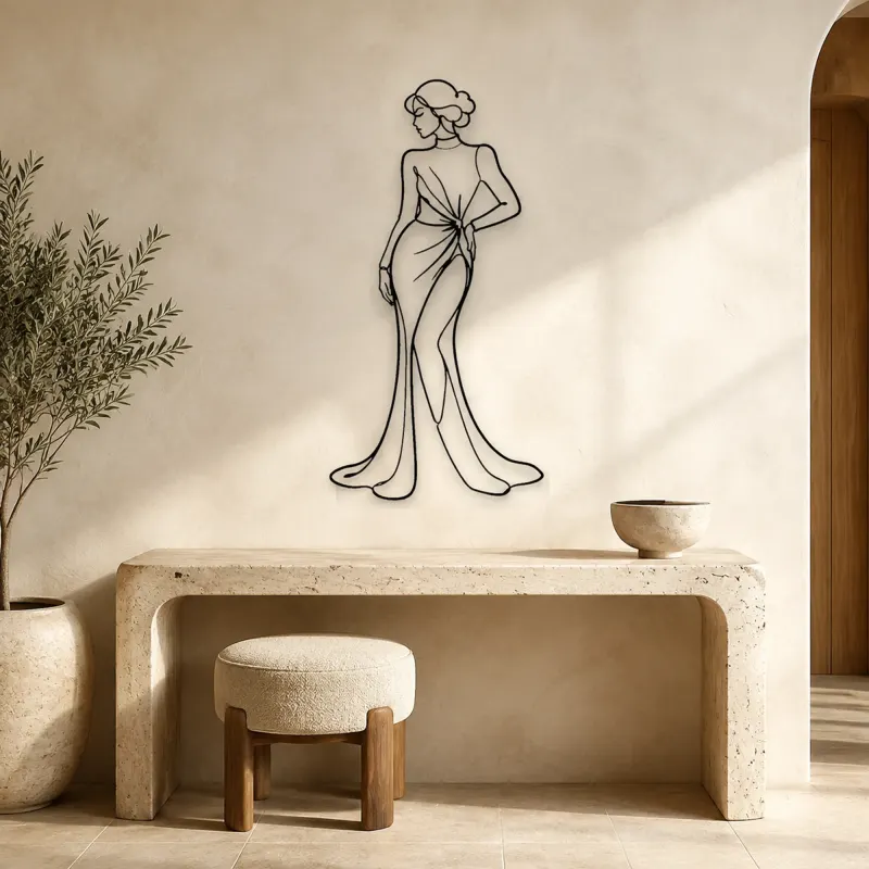 Hand on Hip Satin Gown Pose Metal Wall Art | Fashion Figure Wall Decor - lifestyle view 3