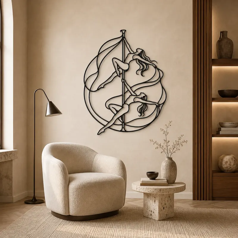 Pole Acrobatics Silhouette Metal Wall Art | Aerial Dance Wall Decor - lifestyle view 5