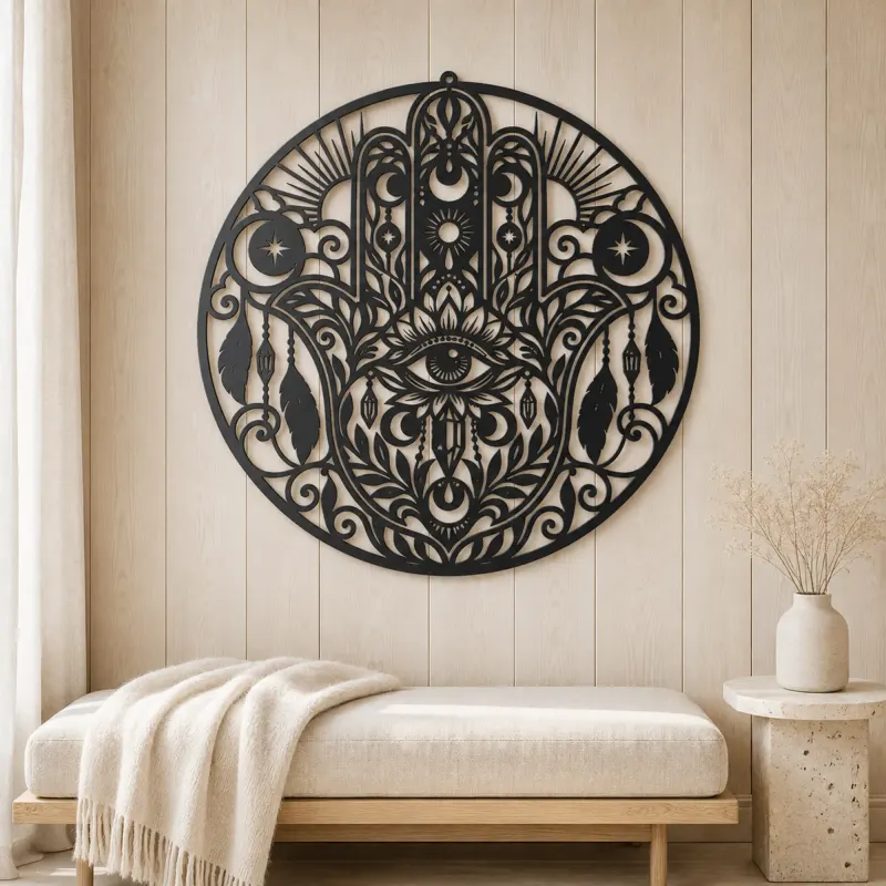 Celestial Hamsa Metal Wall Art | Spiritual Boho Metal Decor - lifestyle view 5