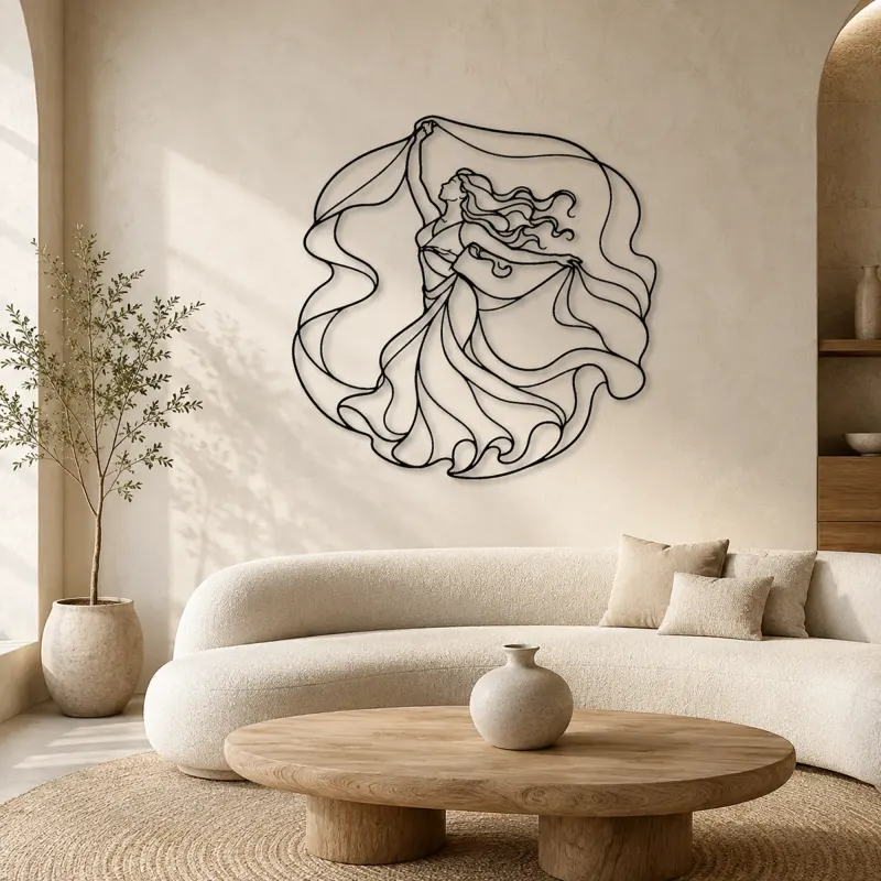 Oriental Dance Veil Metal Wall Art | Dance Silhouette Wall Decor - lifestyle view 3