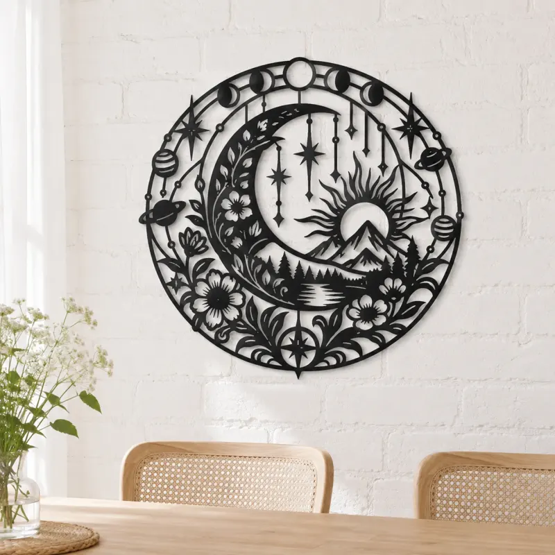 Starry Crescent Garden Metal Wall Art | Botanical Metal Wall Decor - lifestyle view 4