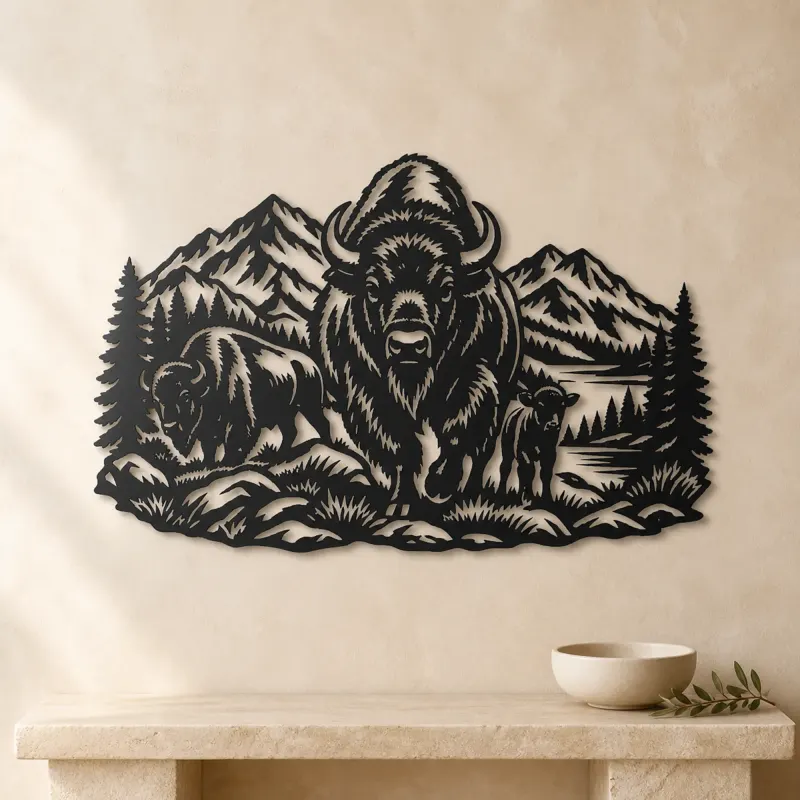 Buffalo Mountain Metal Wall Art | Wildlife Silhouette Decor - lifestyle view 3