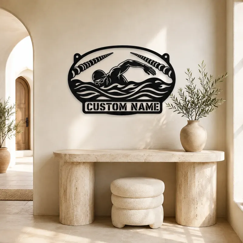 Personalized Freestyle Swimmer Metal Wall Art with Pool Lanes - lifestyle view 3