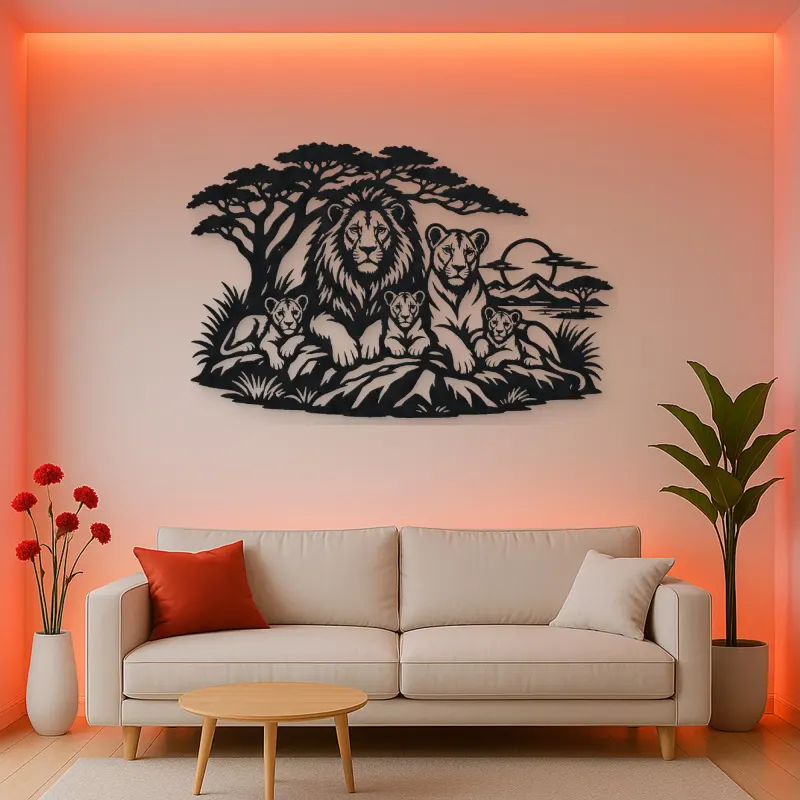Lion Family Pride Metal Wall Art | Wildlife Silhouette Decor