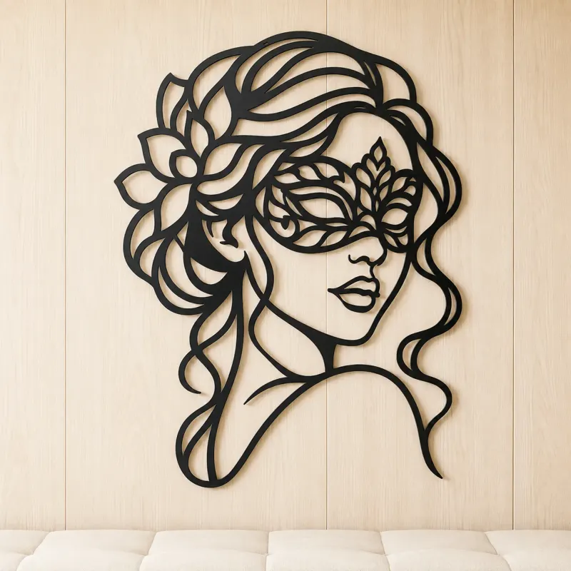 Masked Muse Metal Wall Art | Minimalist Woman Line Art - lifestyle view 5