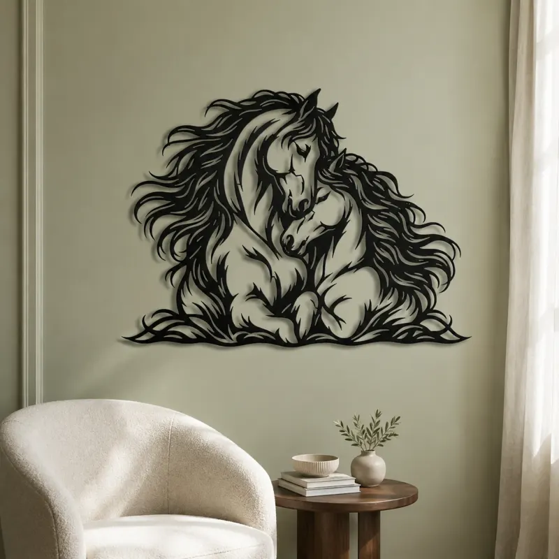 Two Horses Embrace Metal Wall Art | Equestrian Wall Decor - lifestyle view 2