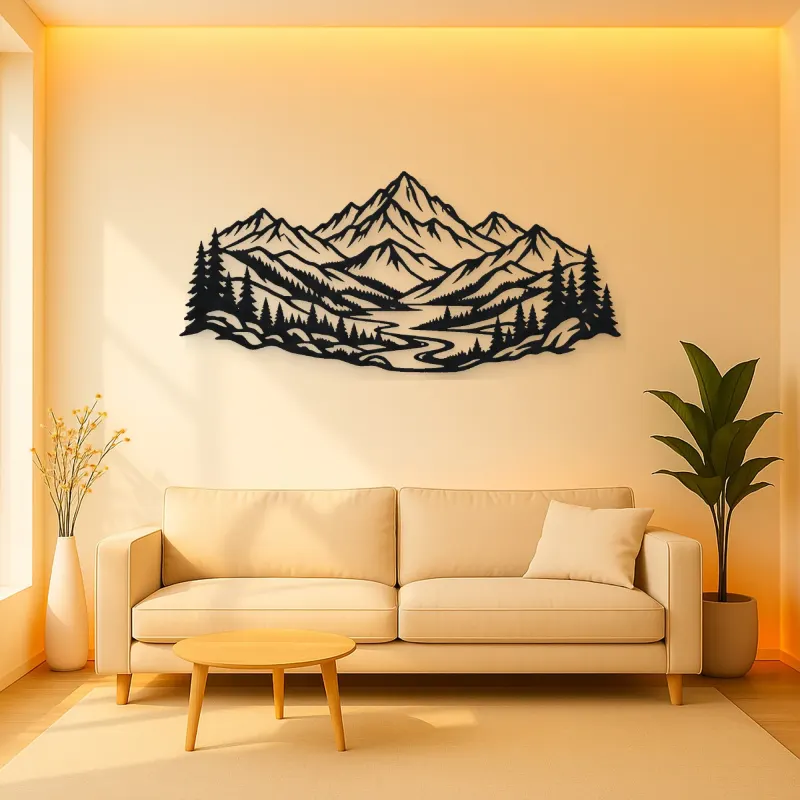 Layered Mountain Valley Metal Wall Art | Nature Silhouette Decor