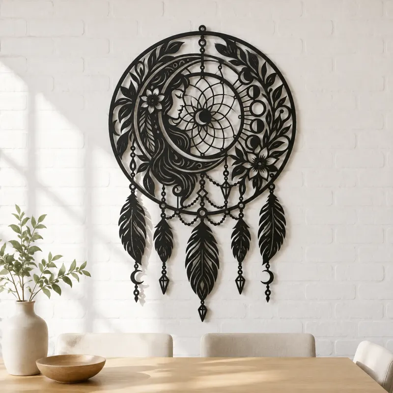 Dreamcatcher Moon Metal Wall Art | Spiritual Boho Metal Decor - lifestyle view 4
