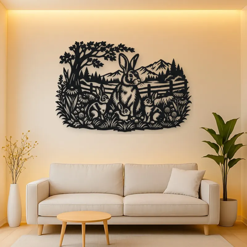 Rabbit Meadow Metal Wall Art | Wildlife Silhouette Decor