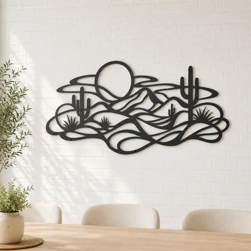 Layered Desert Curves Metal Wall Art | Nature Silhouette Decor - lifestyle view 4