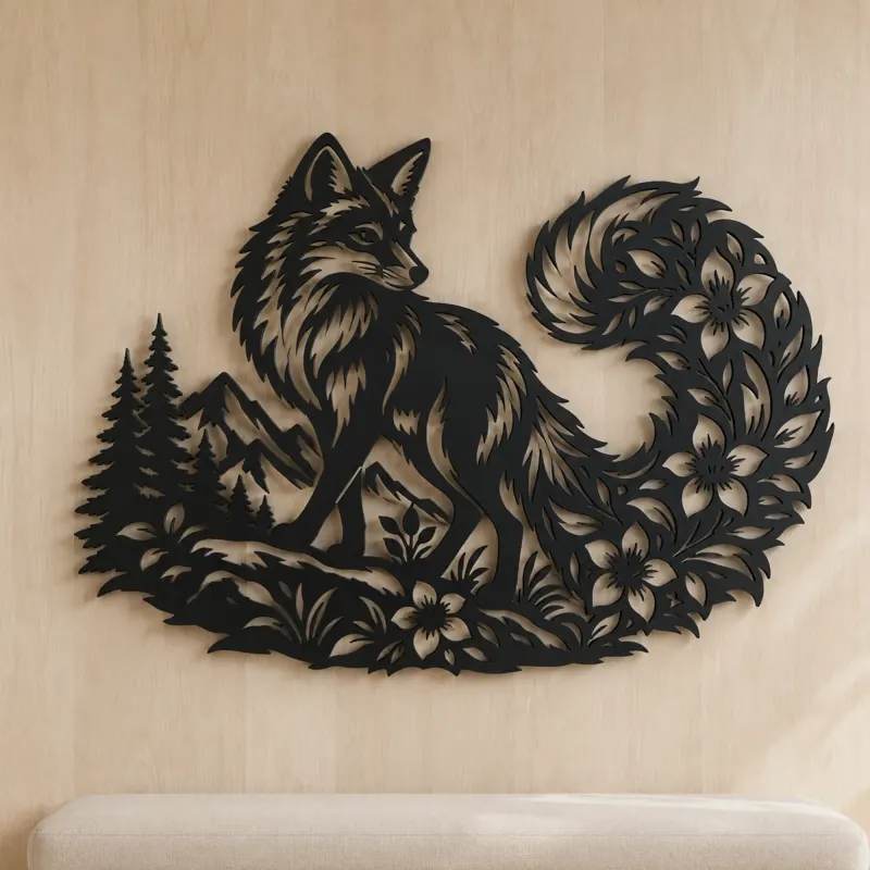 Fox Floral Tail Metal Wall Art | Wildlife Silhouette Decor - lifestyle view 5