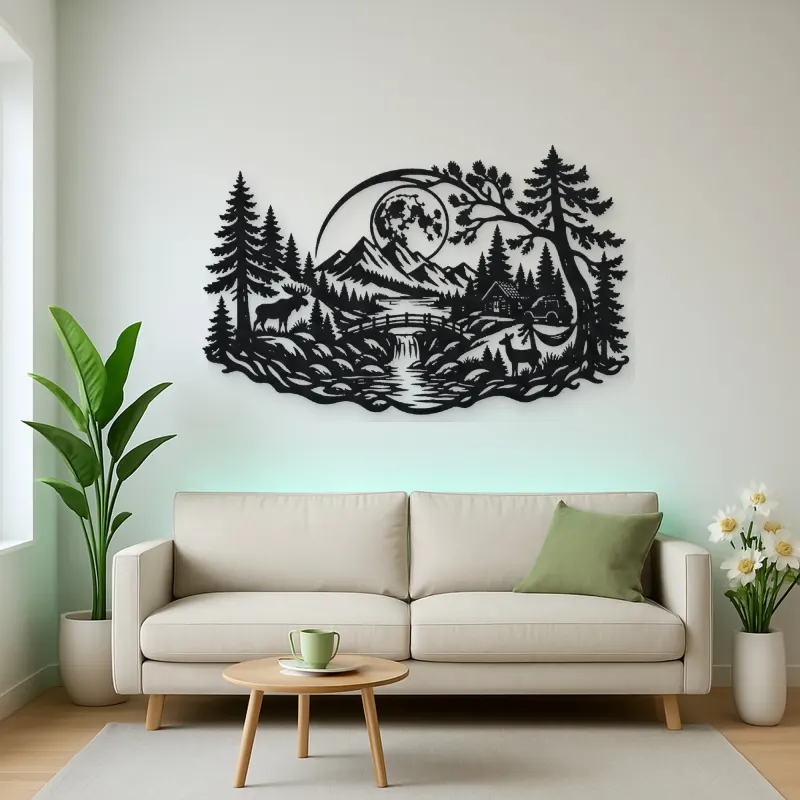 Forest Moon Arc Metal Wall Art | Nature Silhouette Decor