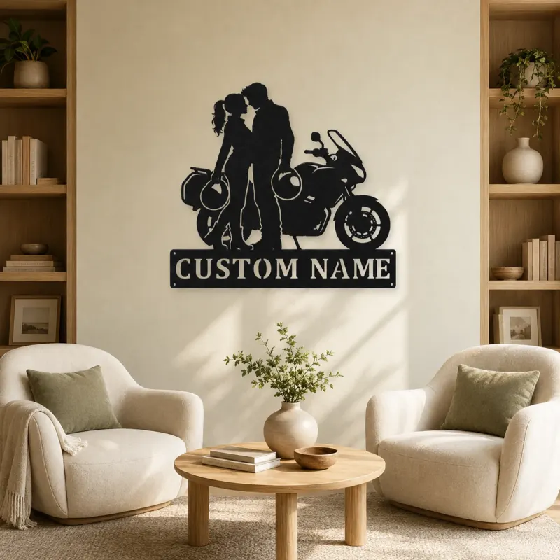 Personalized Helmet Couple and Touring Motorcycle Metal Wall Art - lifestyle view 4