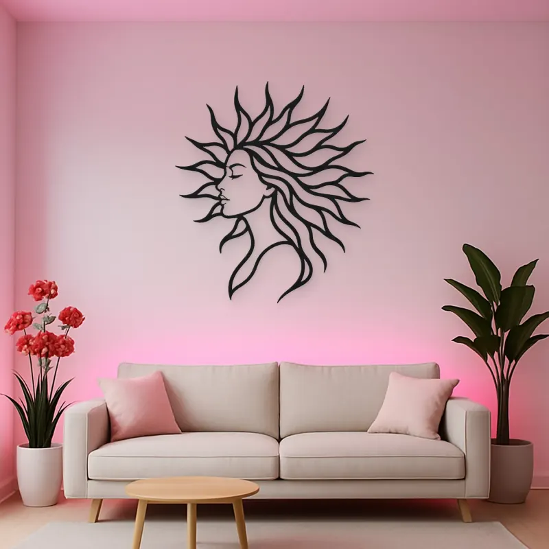 Sunray Hair Muse Metal Wall Art | Minimalist Woman Line Art