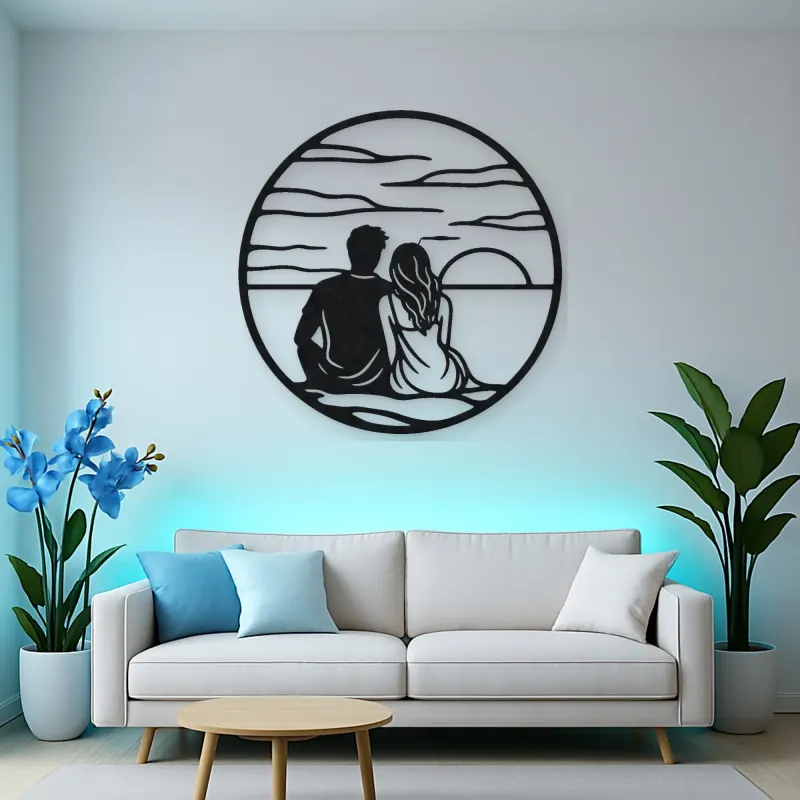 Sunset Silhouette Metal Wall Art | Romantic Couple Decor