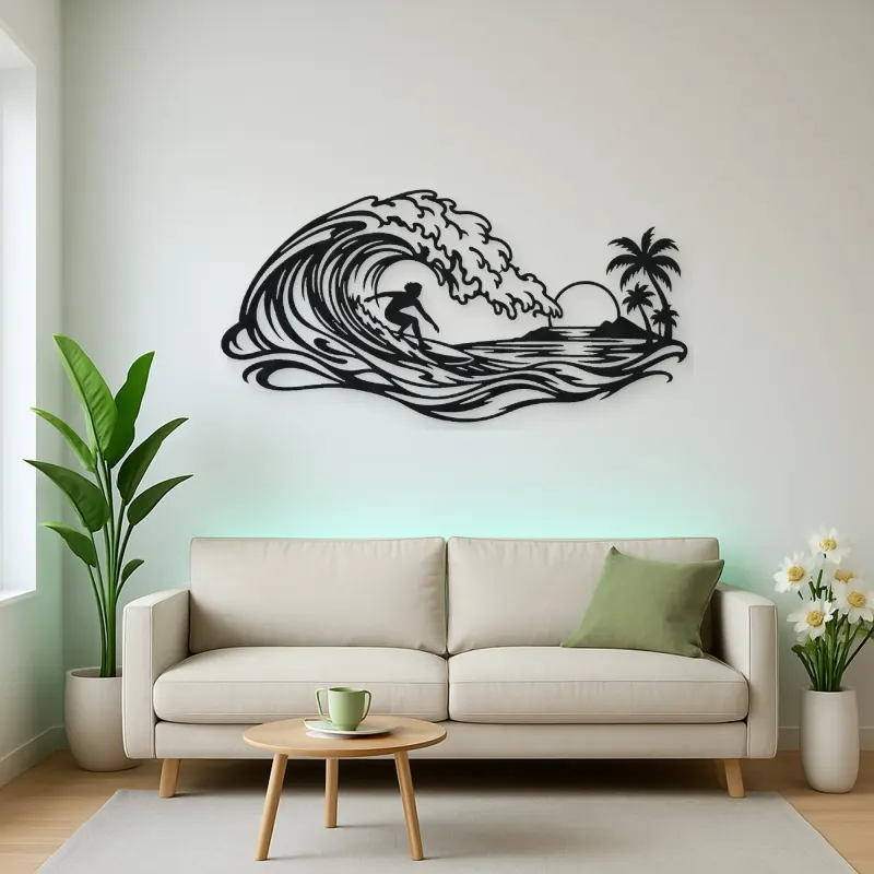 Surfer on the Curl Metal Wall Art | Coastal and Nautical Wall Decor