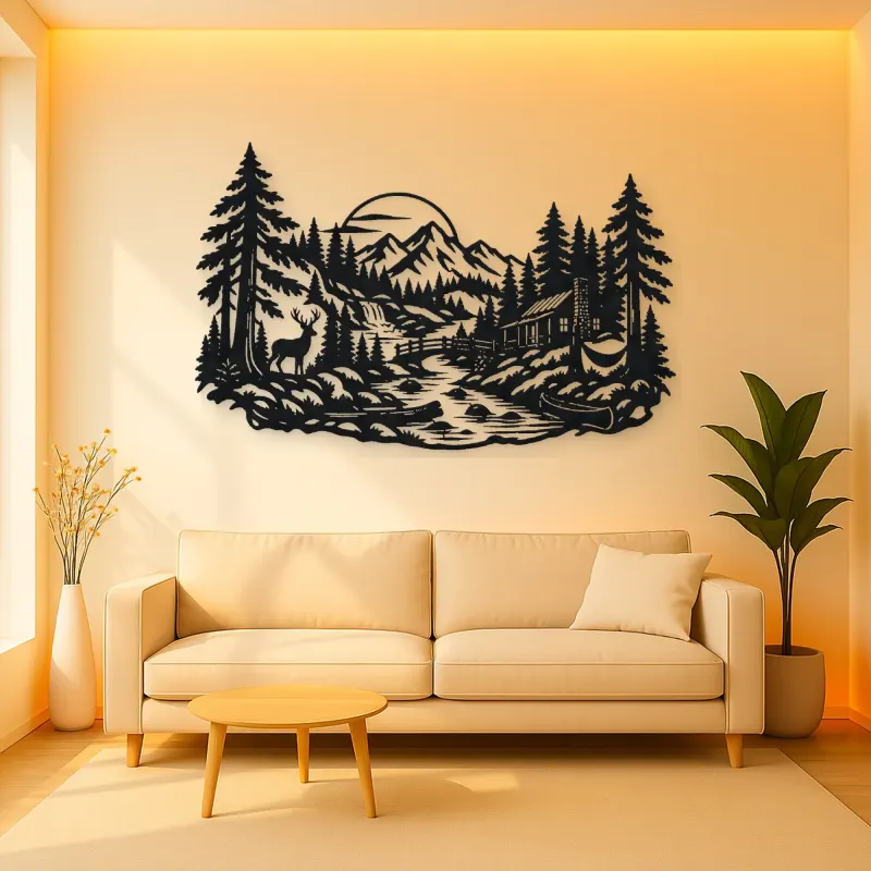 River through the Forest Metal Wall Art | Nature Silhouette Decor