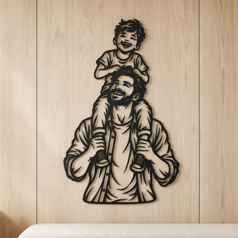 Father Son Shoulders Metal Wall Art | Family Silhouette Decor - lifestyle view 5