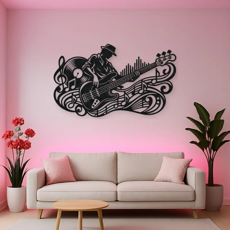 Bass Guitar Rhythm Metal Wall Art | Music Room Wall Decor