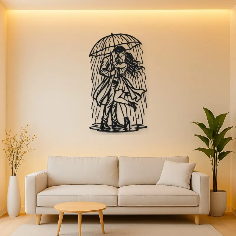 Rainy Day Kiss Metal Wall Art | Romantic Couple Decor