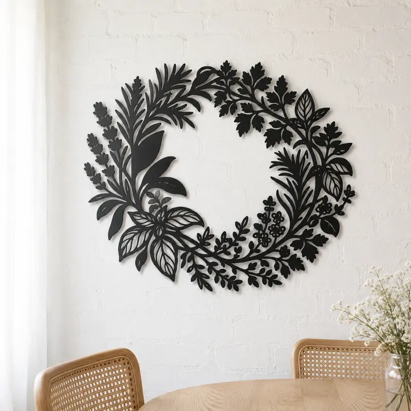 Herb Kitchen Wreath Metal Wall Art | Cozy Home Metal Decor - lifestyle view 4