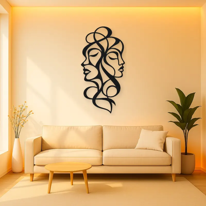 Abstract Face Fusion Metal Wall Art | Minimalist Woman Line Art