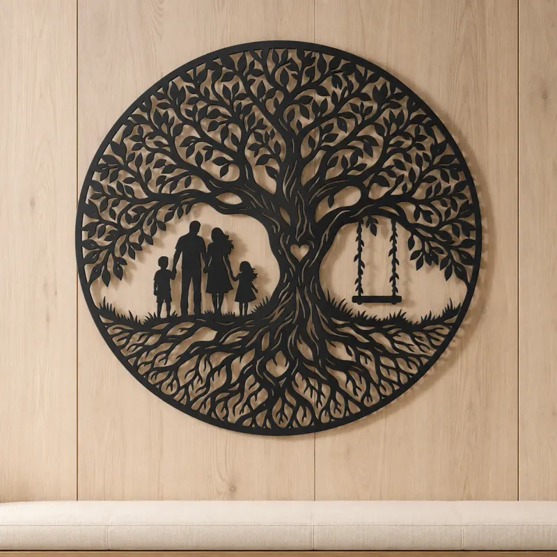 Family Roots Tree Metal Wall Art | Family Silhouette Decor - lifestyle view 5