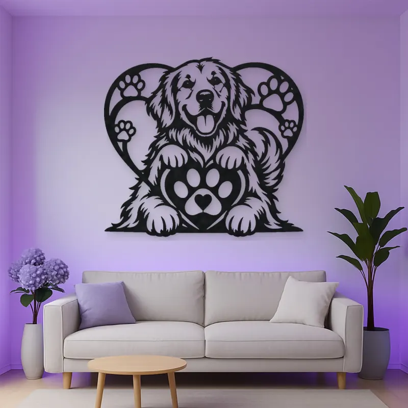 Dog Paw Heart Metal Wall Art | Pet Lover Silhouette Decor