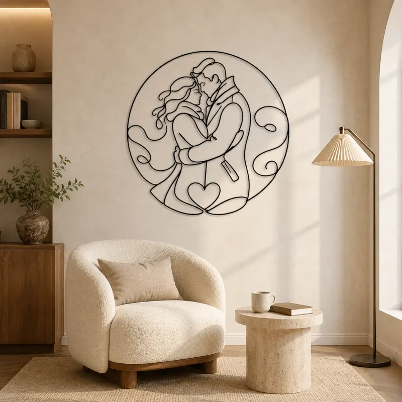 Winter Coat Lovers Metal Wall Art | Romantic Couple Decor - lifestyle view 5