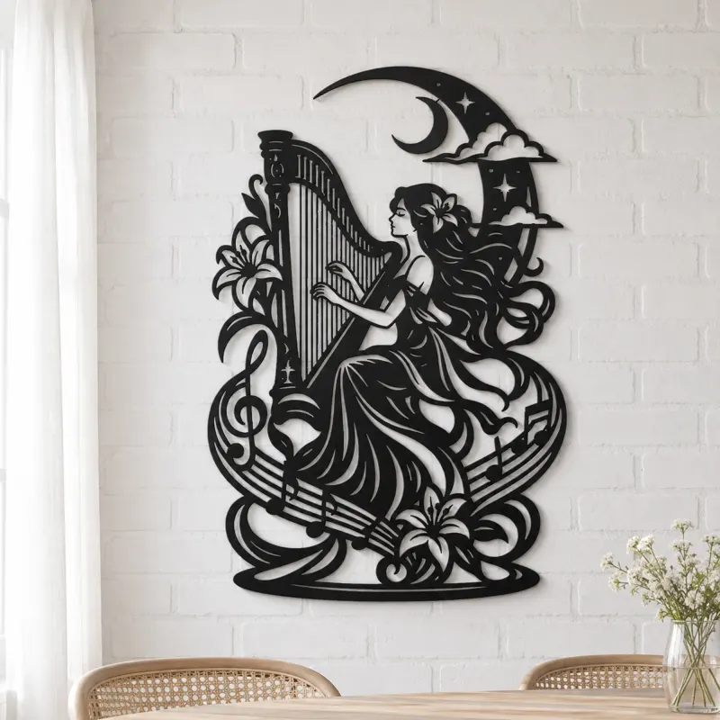 Harp Moon Curve Metal Wall Art | Music Room Wall Decor - lifestyle view 4