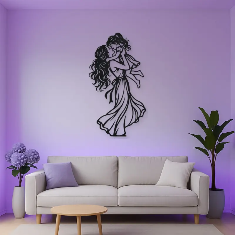 Single Mother Child Metal Wall Art | Family Silhouette Decor