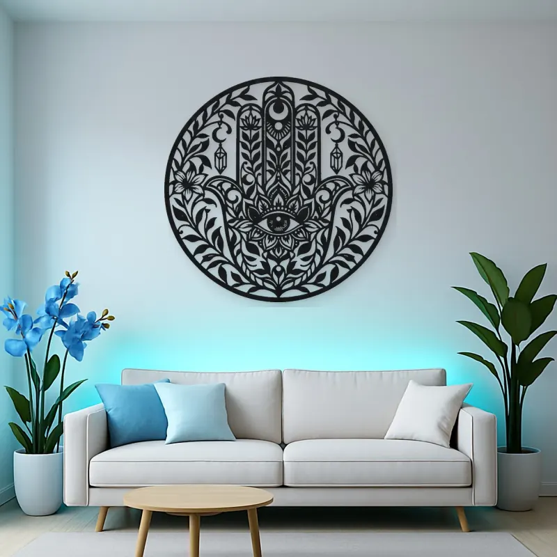 Hamsa Botanical Eye Metal Wall Art | Spiritual Boho Metal Decor