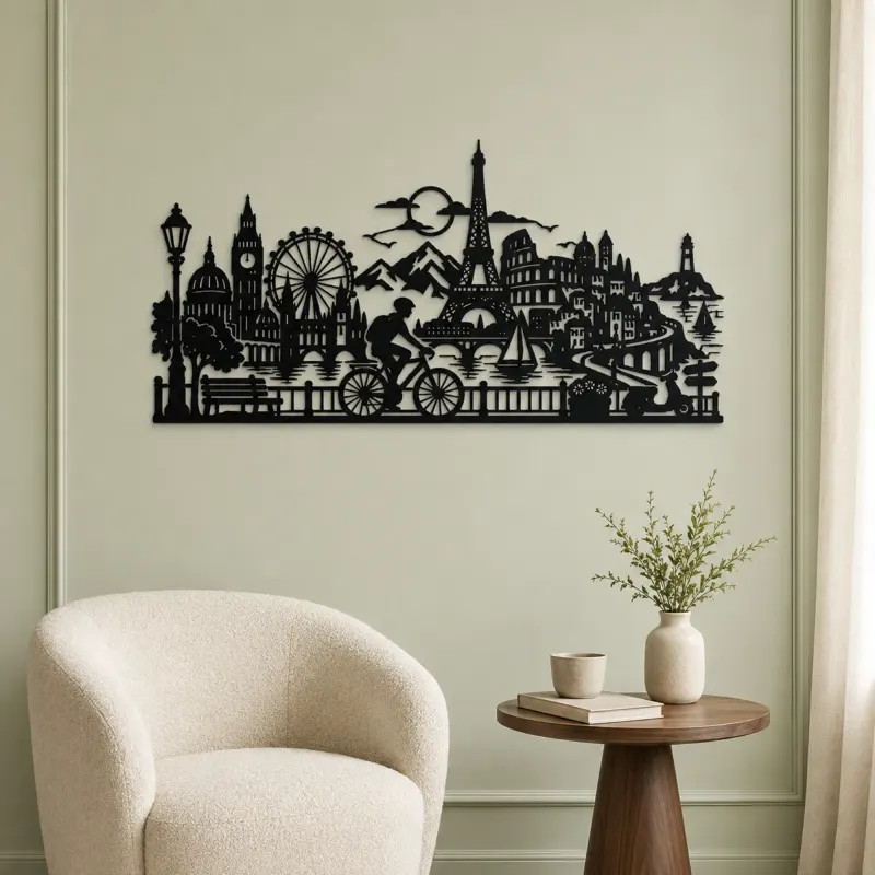 Bicycle City Ride Metal Wall Art | Travel and City Wall Decor - lifestyle view 2