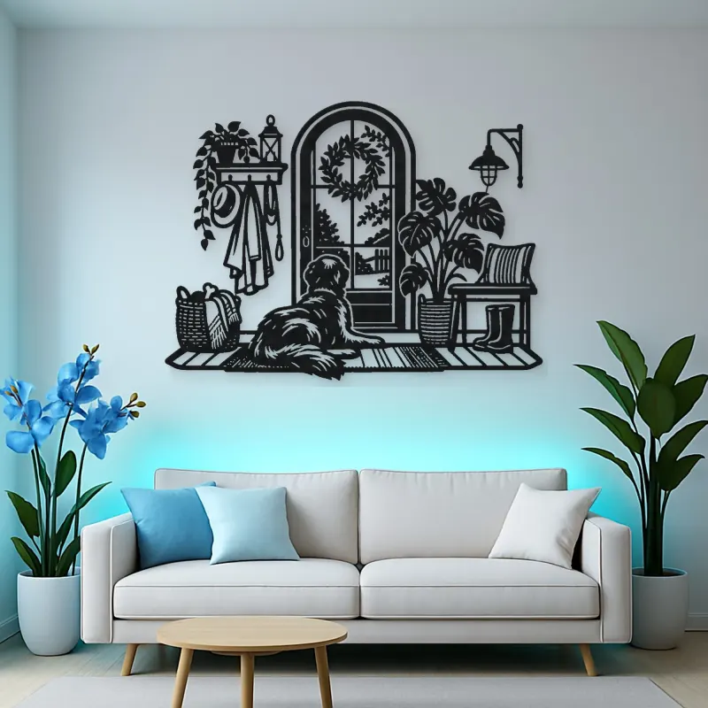 Dog by the Door Metal Wall Art | Pet Lover Silhouette Decor