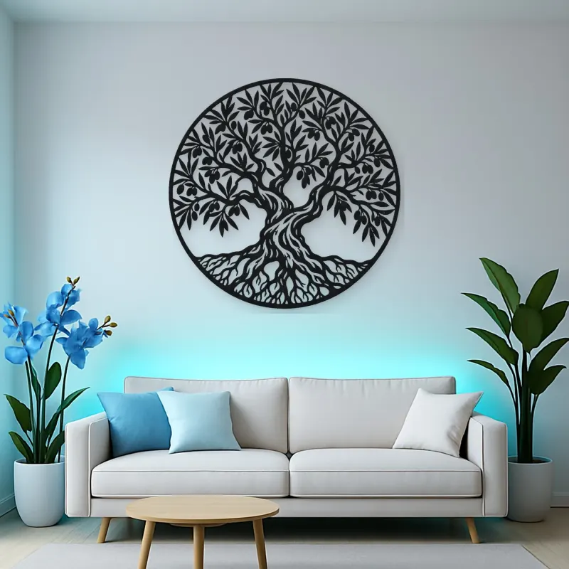Olive Tree Circle Metal Wall Art | Botanical Metal Wall Decor