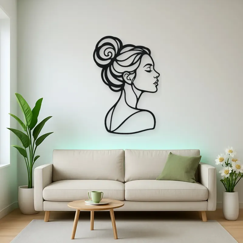 Hair Bun Profile Metal Wall Art | Minimalist Woman Line Art